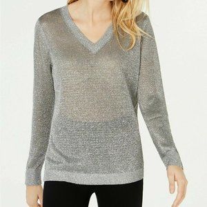 INC Silver V-Neck Pullover Sweater Size M